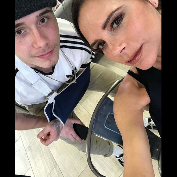 Brooklyn et Victoria Beckham. Mai 2018.