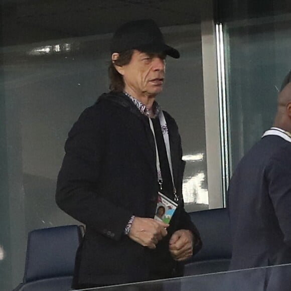 Mick Jagger - Célébrités dans les tribunes lors de la demi-finale de la coupe du monde opposant la France à la Belgique à Saint-Pétersbourg, Russie, le 10 juillet 2018. La France a gagné 1-0. © Cyril Moreau/Bestimage