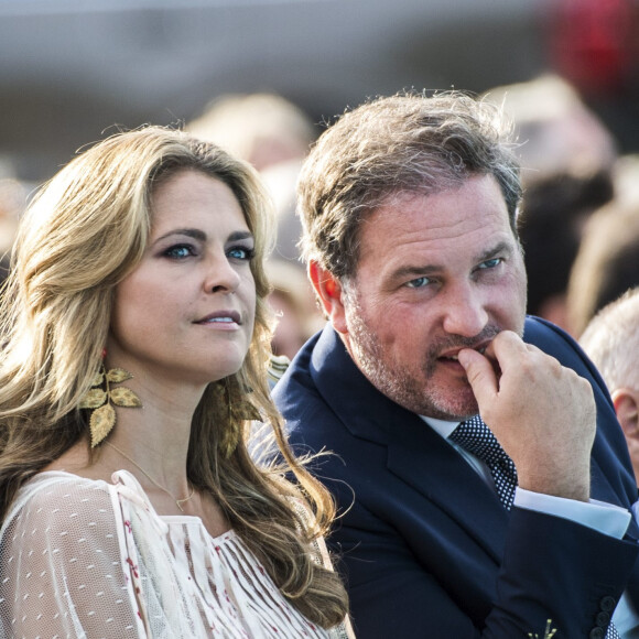 La princesse Madeleine de Suède et Christopher O'Neill lors des célébrations du 41e anniversaire de la princesse Victoria à Borgholm le 14 juillet 2018.