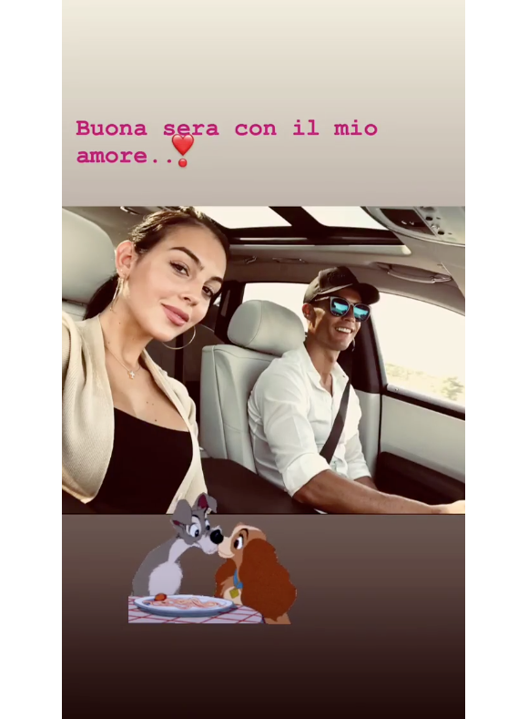 Cristiano Ronaldo et Georgina Rodriguez, image de la story Instagram de Georgina le 5 août 2018 lors d'une soirée en amoureux en Italie.
