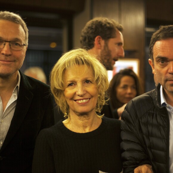 Laurent Ruquier, Catherine Barma et Yann Moix - Remise du Prix Philippe Caloni 2015 à la Scam (Société Civile des Auteurs Multimedias) à Paris le 24 novembre 2015. © Veeren / Bestimage