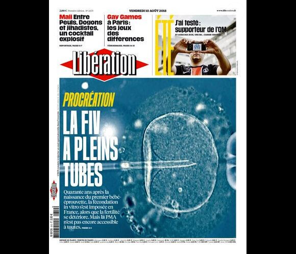 Couverture du nouveau numéro du journal "Libération" - 10 août 2018