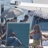 Jennifer Aniston, Adam Sandler et Luke Evans sur le tournage de "Murder Mystery" à Portofino, le 25 juillet 2018.