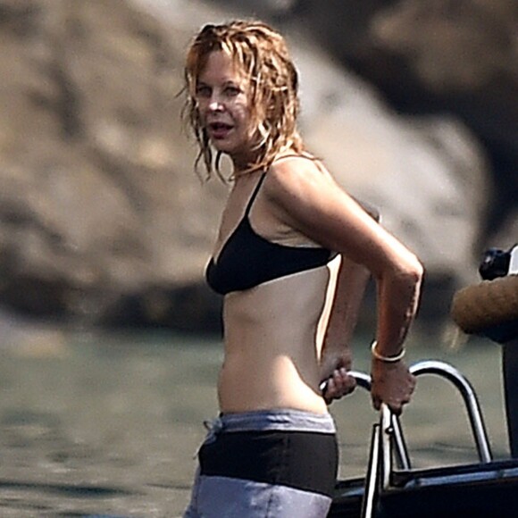 Exclusif - Meg Ryan profite de jolies vacances avec une amie sous le soleil de Portofino en Italie. Le 6 août 2018