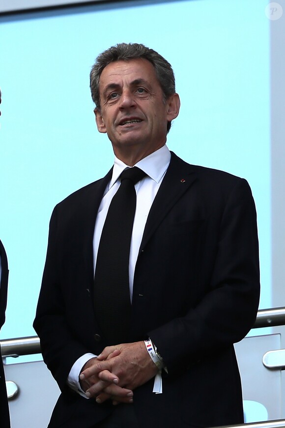Nicolas Sarkozy dans les tribunes lors du match de coupe de monde de la France contre l'Australie au stade Kazan Arena à Kazan, Russie, le 16 juin 2018. © Cyril Moreau/Bestimage