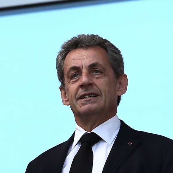 Nicolas Sarkozy dans les tribunes lors du match de coupe de monde de la France contre l'Australie au stade Kazan Arena à Kazan, Russie, le 16 juin 2018. © Cyril Moreau/Bestimage