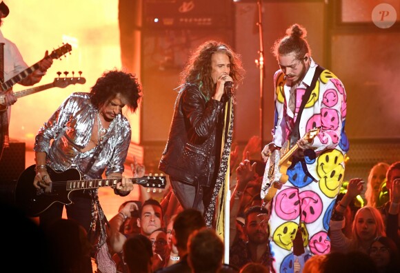 Joe Perry, Steven Tyler (Aerosmith) et Post Malone aux MTV Video Music Awards 2018. New York, le 20 août 2018.