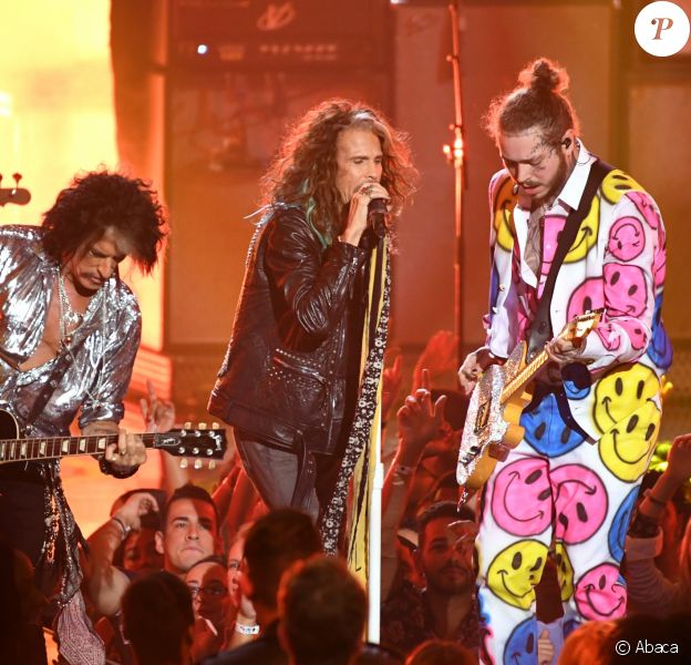 Joe Perry, Steven Tyler (Aerosmith) et Post Malone aux MTV Video Music Awards 2018. New York, le 20 août 2018.