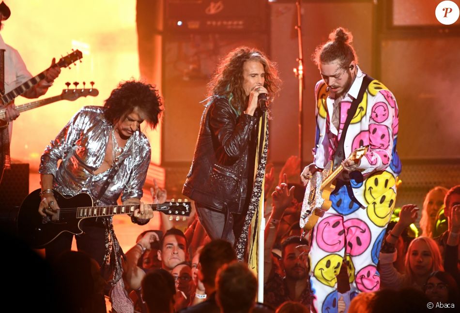 Joe Perry, Steven Tyler (Aerosmith) et Post Malone aux MTV Video Music Awards 2018. New York, le 20 août 2018.