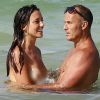Exclusif - L'ancienne Miss France 2012 Delphine Wespiser profite de la mer chaude sur l'Ile de Djerba avec son compagnon Roger Erhart le 3 août 2018. Elle s'accorde un bref répit estival avant de rejoindre à la rentrée l'équipe des chroniqueurs de l'émission TPMP (Touche pas à mon poste).