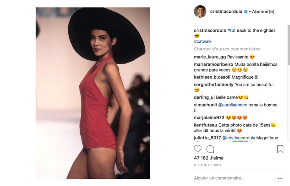Cristina Cordula dévoile une sublime photo de ses années mannequin sur Instagram. Août 2018. 