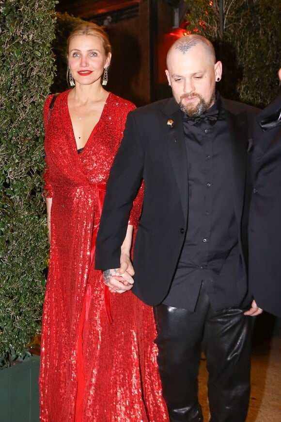Cameron Diaz et son mari Benji Madden - Les célébrités quittent la soirée de fiançailles de Gwyneth Paltrow et Brad Falchuk à Los Angeles le 14 avril 2018.