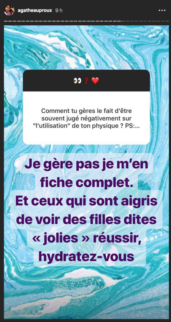Agathe Auproux répond à ses détracteurs sur Instagram. Août 2018.