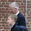 Le roi Philippe de Belgique a accompagné son fils le prince Emmanuel pour la rentrée des classes à l'école Eureka de Kessel-Lo à Louvain, le 3 septembre 2018.