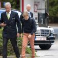 Le roi Philippe de Belgique a accompagné son fils le prince Emmanuel pour la rentrée des classes à l'école Eureka de Kessel-Lo à Louvain, le 3 septembre 2018.