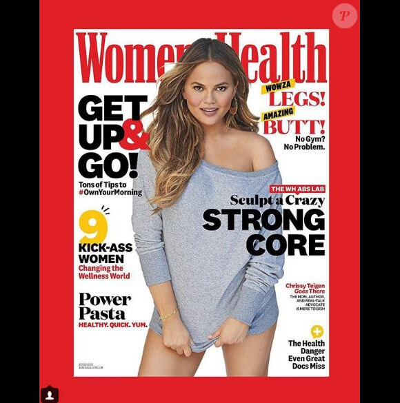Chrissy Teigen en couverture du magazine "Women's Health", numéro d'octobre 2018.