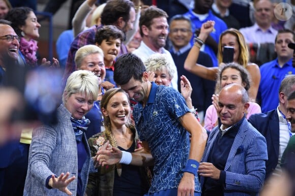Novak Djokovic, vainqueur de l'US Open de Tennis 2018 à New York, avec sa femme Jelena, le 9 septembre 2018.
