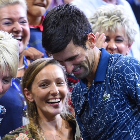 Novak Djokovic, vainqueur de l'US Open de Tennis 2018 à New York, avec sa femme Jelena, le 9 septembre 2018.