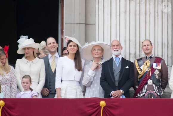 Le prince et la princesse Michael de Kent avec leur fille Lady Gabriella Windsor et leur fils Lord Frederick Windsor et son épouse Sophie Winkleman lors de la parade "Trooping the colour" à Londres le 17 juin 2017.