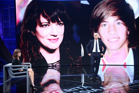 Asia Argento sur le plateau de "Non è l'Arena" sur la chaîne italienne LA7, dimanche 30 septembre 2018 à Rome.