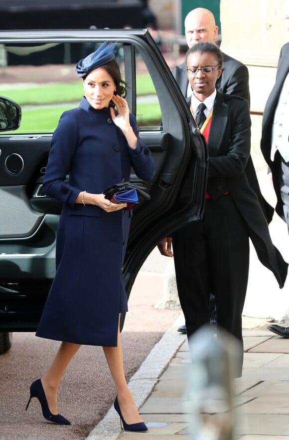 Meghan Markle, duchesse de Sussex - Les invités arrivent à la chapelle St. George pour le mariage de la princesse Eugenie d'York et Jack Brooksbank au château de Windsor, Royaume Uni, le 12 octobre 2018.