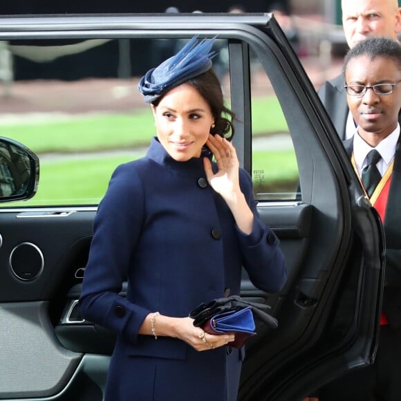 Meghan Markle, duchesse de Sussex - Les invités arrivent à la chapelle St. George pour le mariage de la princesse Eugenie d'York et Jack Brooksbank au château de Windsor, Royaume Uni, le 12 octobre 2018.