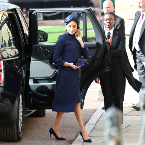 Meghan Markle, duchesse de Sussex - Les invités arrivent à la chapelle St. George pour le mariage de la princesse Eugenie d'York et Jack Brooksbank au château de Windsor, Royaume Uni, le 12 octobre 2018.