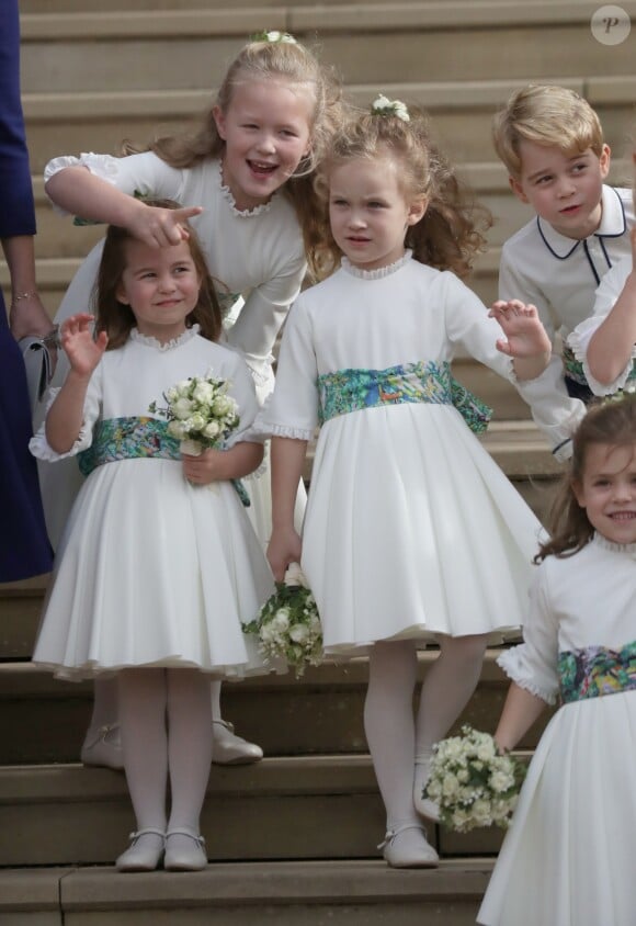 La princesse Charlotte de Cambridge et le prince George de Cambridge - Sorties après la cérémonie de mariage de la princesse Eugenie d'York et Jack Brooksbank en la chapelle Saint-George au château de Windsor, Royaume Uni, le 12 octobre 2018.