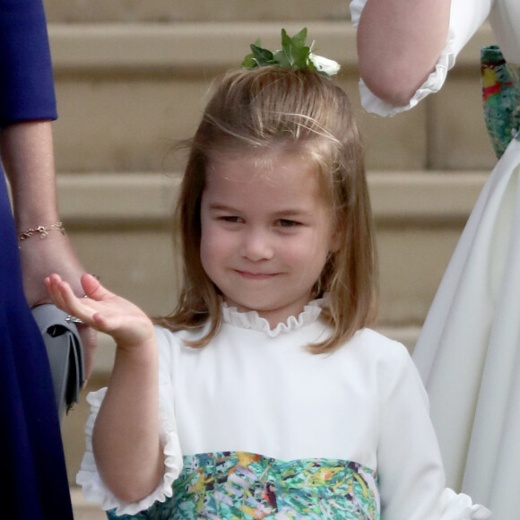 La princesse Charlotte de Cambridge - Sorties après la cérémonie de mariage de la princesse Eugenie d'York et Jack Brooksbank en la chapelle Saint-George au château de Windsor, Royaume Uni, le 12 octobre 2018.