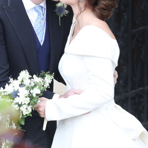 La princesse Eugenie d'York et son mari Jack Brooksbank - Sorties après la cérémonie de mariage de la princesse Eugenie d'York et Jack Brooksbank en la chapelle Saint-George au château de Windsor, Royaume Uni, le 12 octobre 2018.