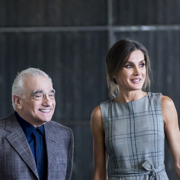 La reine Letizia d'Espagne et Martin Scorsese participent à une réunion avec des jeunes réalisateurs, dans le cadre du programme "Fabrica Scorsese", développé dans l'ancienne usine d'armes de La Vega lors du "Princess of Asturias Awards 2018" à Oviedo, le 18 octobre 2018.