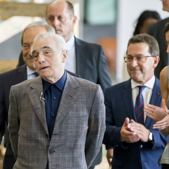 La reine Letizia d'Espagne et Martin Scorsese participent à une réunion avec des jeunes réalisateurs, dans le cadre du programme "Fabrica Scorsese", développé dans l'ancienne usine d'armes de La Vega lors du "Princess of Asturias Awards 2018" à Oviedo, le 18 octobre 2018.