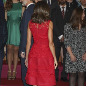 Le roi Felipe VI et la reine Letizia d'Espagne lors de la cérémonie de remise des prix Princesse des Asturies à Oviedo le 19 octobre 2018.