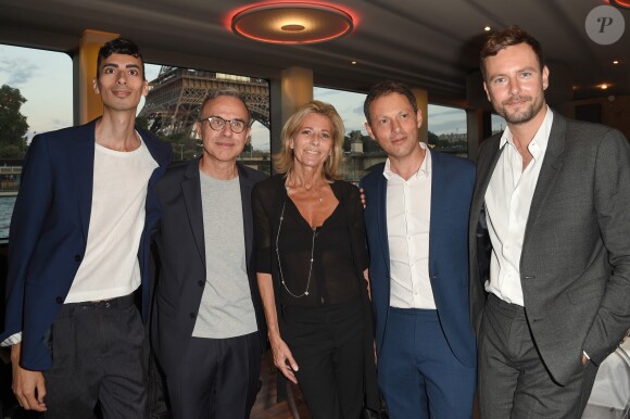 Philippe Besson et son compagnon Sofiane, Claire Chazal, Marc-Olivier Fogiel et son mari François Roelants - Soirée du 90ème anniversaire de Line Renaud sur le Bateau Potel et Chabot "Pavillon Seine" à Paris le 2 juillet 2018. © Coadic Guirec/Bestimage