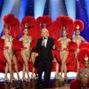 Exclusif -Patrick Sébastien entouré par les danseuses du Moulin Rouge - Enregistrement de l'émission "Les 20 ans du Plus Grand Cabaret du Monde" dans la Salle des Etoiles à Monaco, qui sera diffusée le 16 juin sur France 2, dont le parrain est A.Delon. Le 1 juin 2018. © A.Bahi-B.Bebert / Bestimage