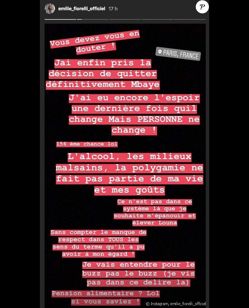 Emilie Fiorelli annonce sa rupture définitive avec M&#039;baye Niang sur Instagram le 25 octobre 2018.