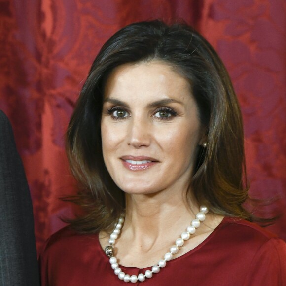 La reine Letizia d'Espagne - Le président allemand et sa femme reçus par le couple royal d'Espagne au palais royal à Madrid. Le 24 octobre 2018  King Felipe and Queen Letizia receive German President Frank-Walter Steinmeier and his wife Elke Buedenbender at The Royal Palace. Madrid - October 24, 2018.24/10/2018 - Madrid