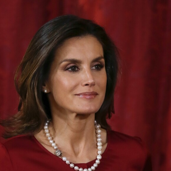 La reine Letizia d'Espagne - Le président allemand et sa femme reçus par le couple royal d'Espagne au palais royal à Madrid. Le 24 octobre 2018  Queen Letizia Ortiz during a lunch ceremony for Germany President on occasion his official visit to Spain in ZarzuelaPalace in Madrid on Wednesday , 24 October 201824/10/2018 - Madrid