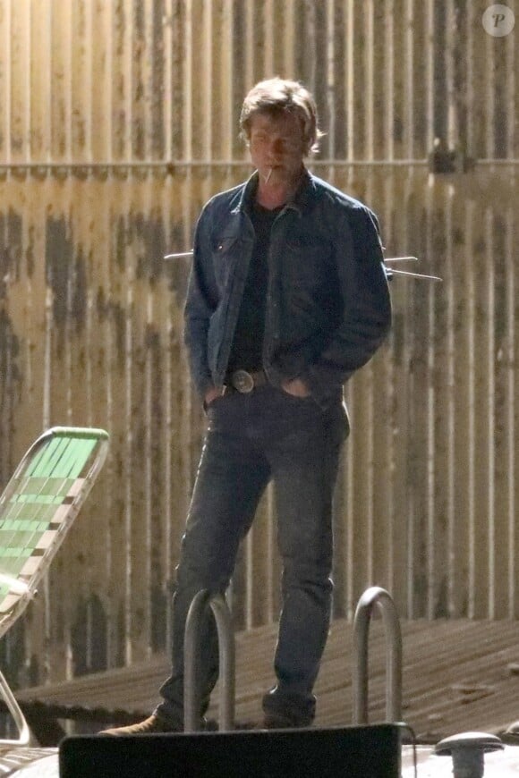 Exclusif - Brad Pitt sur le tournage du film Once Upon a Time In Hollywood à Paramount, le 25 octobre 2018