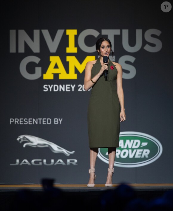 Meghan Markle, duchesse de Sussex, enceinte, assiste à la cérémonie de clôture des Invictus Games 2018 à Sydney, le 27 octobre 2018.