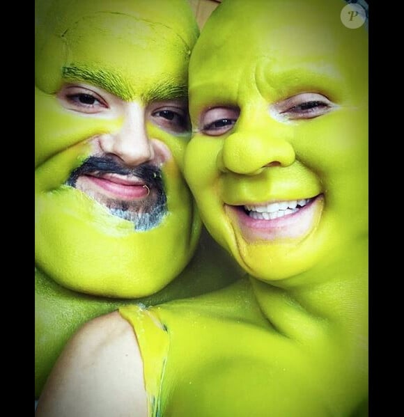 Tom Kaulitz et Heidi Klum, déguisés en Shrek et Fiona pour Halloween. New York, le 31 octobre 2018.
