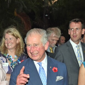 Le prince Charles avec Naomi Campbell lors d'une réception à la résidence du haut commissaire britannique à Lagos au Nigeria le 7 novembre 2018.