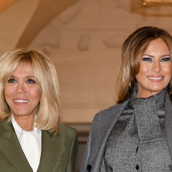 Brigitte Macron et Melania Trump lors du déjeuner des conjoints de chefs d'Etat et de gouvernement présents à la cérémonie internationale du centenaire de l'armistice de 1918 au château de Versailles le 11 novembre 2018. © Pierre Perusseau / Bestimage