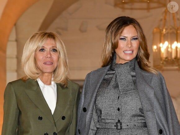 Brigitte Macron et Melania Trump lors du déjeuner des conjoints de chefs d'Etat et de gouvernement présents à la cérémonie internationale du centenaire de l'armistice de 1918 au château de Versailles le 11 novembre 2018. © Pierre Perusseau / Bestimage