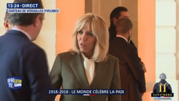 Brigitte Macron lors du déjeuner des conjoints organisé au Château de Versailles le 11 novembre 2018.