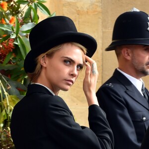 Cara Delevingne - Sorties après la cérémonie de mariage de la princesse Eugenie d'York et Jack Brooksbank en la chapelle Saint-George au château de Windsor, Royaume Uni, le 12 octobre 2018.