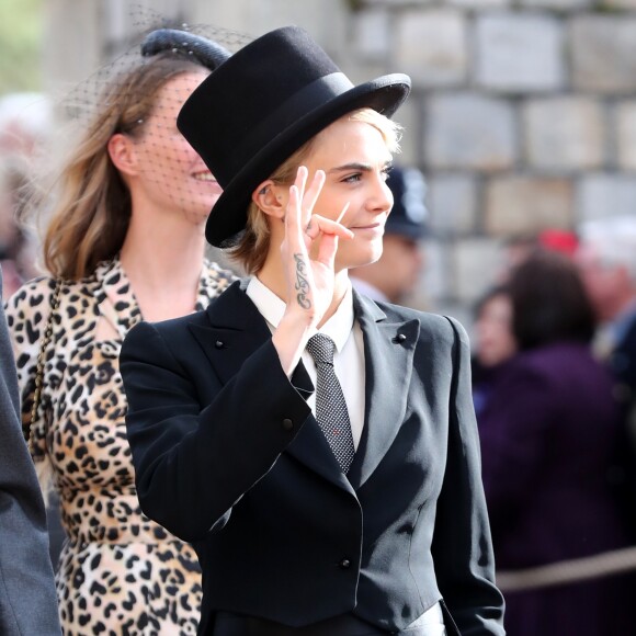 Cara Delevingne - Les invités arrivent à la chapelle St. George pour le mariage de la princesse Eugenie d'York et Jack Brooksbank au château de Windsor, Royaume Uni, le 12 octobre 2018.