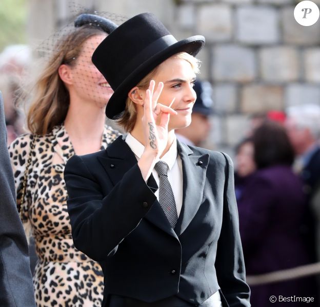 Cara Delevingne - Les invités arrivent à la chapelle St. George pour le mariage de la princesse Eugenie d'York et Jack Brooksbank au château de Windsor, Royaume Uni, le 12 octobre 2018.
