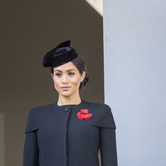 Meghan Markle (enceinte), duchesse de Sussex, lors des commémorations du centenaire de l'armistice de 1918 le 11 novembre 2018 à Londres.