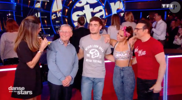 Clément Rémiens et son grand-père Papi Georges lors des quarts de finale de "Danse avec les stars 9" (TF1) samedi 17 novembre 2018.
